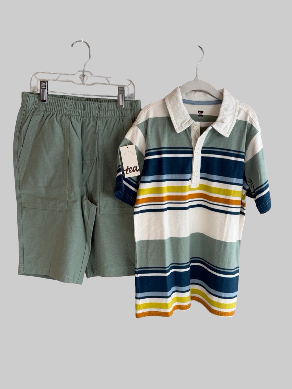 NWOT Boys Tea Collection Striped Polo and Olive Shorts Set, Size 10